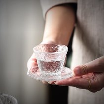 故宫冰冻水晶杯套装玻璃茶具品茗杯杯子小茶杯女士专用主人杯小盏(光-冰冻杯+【杯垫9cm】1套)
