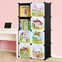 索尔诺 卡通书柜儿童书架自由组合玩具收纳柜简易储物置物架柜子(A6208黑色 双排三排书柜)