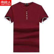 南极人中年休闲短袖t恤男夏季新款男装圆领体恤衫薄款纯色打底衫 N3L6F50021(红色 185)