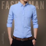 春秋新款男士商务休闲修身纯色衬衫男长袖衬衣(E216天蓝 M)
