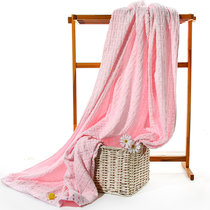 三利素色良品毛巾被1.5*200纯棉全棉老式毛巾被夏季薄款单人儿童双人盖毯午睡毯子 纯棉舒适 透气吸湿(粉色)