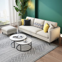 华南家具 北欧简约软体布艺沙发小户型简约现代客厅家具极简科技布三人位小沙发(细麻布 1.8米-小三人位＋白色茶几)