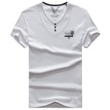 1809夏装新款战地吉普AFSJEEP男士纯棉弹力半袖T恤衫 V领短袖polo(白色)