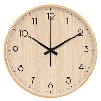 自动对时北欧电波钟表实木挂钟客厅静音简约轻奢钟饰现代创意时钟(14英寸（直径35.5厘米） B款木纹钟面+电波机芯（自动对时）)