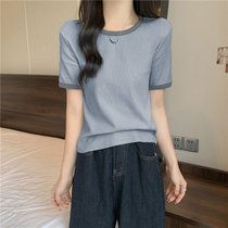 SUNTEKins超火短袖t恤女夏季2022新款修身显瘦短款半袖上衣内搭打底小衫(2XL 灰色)