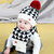 milky friends冬季宝宝针织毛线帽双拼色儿童保暖婴儿套头帽围巾(黑色（套装） 均码42至50cm)