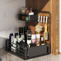 SKYTI现代时尚简约厨房水槽置物架推拉抽屉式整理收纳架黑色
