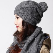 乐为韩版潮帽绒绒冬帽羊毛保暖L11FB358(花灰色)