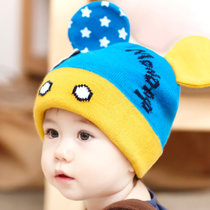 婴儿帽子秋冬季0-3-6-12个月男女宝宝帽子韩国儿童小孩毛线帽套头帽1-2岁(天蓝色)