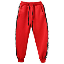 街舞套装男童儿童hiphop嘻哈宽松少儿新款爵士舞演出服装(180cm)(红色织带长裤)