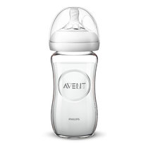 新安怡玻璃奶瓶宽口径240ml自带1月+奶嘴SCF673 婴儿仿母乳硅橡胶奶嘴进口
