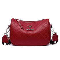 新款流行真皮小包包女2021夏季潮流时尚百搭宽带单肩斜挎包(菱格款红色)