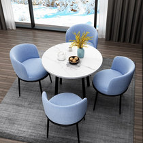 TIMI天米 现代餐桌椅组合 北欧家用餐桌椅 圆桌一桌四椅 仿大理石桌面(白色90餐桌 4把浅蓝色布艺椅)