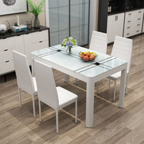 餐桌椅组合现代简约小户型4人6人长方形家用吃饭桌子钢化玻璃餐桌(典雅白)