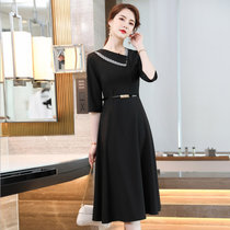 MISS LISA韩版时尚气质中长款连衣裙大码裙子YWZ8112(黑色 XXL)