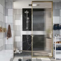 淋浴房半隔断一字型长虹玻璃干湿分离卫生间家用洗澡浴室淋浴屏风kb6(超白玻璃无框架款80*190)