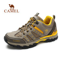 camel骆驼男鞋 春季新款 牛皮透气运动户外休闲鞋A612303405(卡其/桔黄，男款 43)
