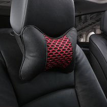 石家垫 汽车头枕6075皮革冰丝拼接头枕汽车护颈头枕 对装(黑红色)