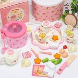 木制儿童过家家玩具女孩泡茶杯套装厨房餐具木制玩具(白色 草莓火锅)