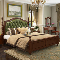 美天乐 简约现代美式实木床 单人床 双人床 软靠大床1.5米1.8米高箱储物婚床 美式乡村床(1.8*2米框架款 床+床头柜*1)