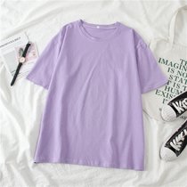 SUNTEK短袖t恤女2022新款早春夏设计感小众宽松甜辣妹小衫欧货上衣ins潮(M 纯色-紫色)