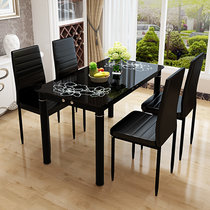 现代简约餐桌椅组合钢化玻璃长方形白色餐厅家具餐桌(黑色 120*70一桌6椅)