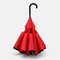 创意可站立反向伞双层雨伞加固长柄伞男女晴雨伞两用汽车双人伞(红色)