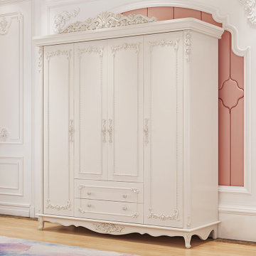 A家 家具 欧式衣柜衣橱木质法式卧室整体大衣柜子(4门衣柜 衣柜)