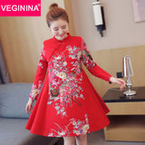VEGININA 新款大码显瘦棉麻连衣裙 3288(红色 3XL)