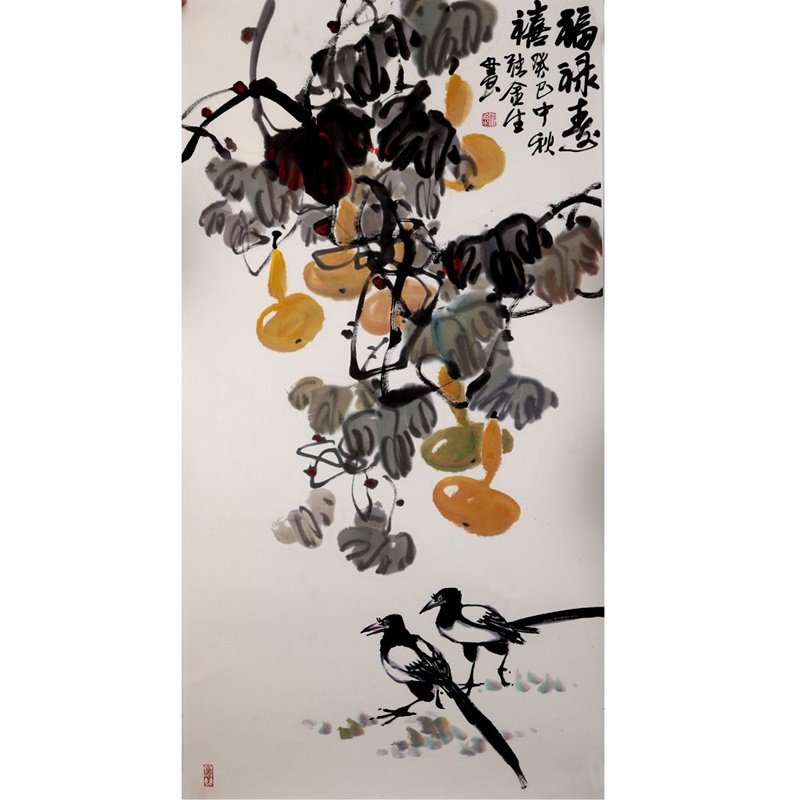 张金生  福禄寿喜> 国画 花鸟画 水墨写意 瀚公 古风堂主人 葫芦 鸟