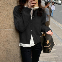 MISS LISA韩版宽松短款毛衣外套长袖针织衫开衫上衣K1108(黑色 S)