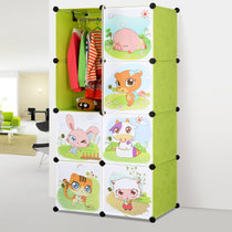 索尔诺 卡通衣柜简易儿童宝宝婴儿收纳柜组合塑料树脂组装衣橱衣柜(果绿8门1挂 A3108)