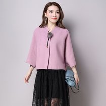 娇维安 韩版女装针织衫 春季短外套 毛球点缀蝙蝠袖针织开衫 女(浅紫色 均码)