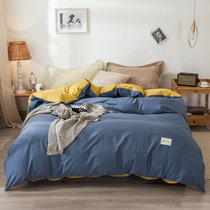 婵思 纯棉纯色双拼被套 单被套 床上用品被套(么么蓝+芥末黄色 BTWKZ02000359/200*230cm)