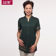 芯羊2013夏装新中老年女装短袖 妈妈装朴质纯色居家短袖衬衫C335	(绿色 4XL)