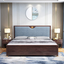 吉木多 新中式红橡木轻奢实木床1.8米双人床主卧婚床现代简约卧室家具(1.8*2米 床+床头柜*1)