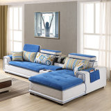 A家 家具沙发 布艺沙发 现代简约大小户型沙发 客厅家具(蓝色 双+左贵妃)