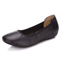 AICCO 平跟工作鞋头层牛皮护士鞋低帮女鞋浅口单鞋蛋卷鞋503(黑色 39)