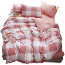 黛斐诗水洗棉印花格子条纹简约纯色四件套  被套 床单 枕套 单双人家纺床上用品(6 默认)