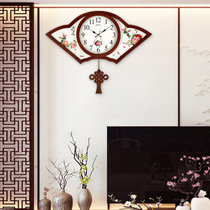汉时（Hense)新中式创意木质扇形装饰挂钟中国风电波机芯自动校时静音摆钟HP05(富贵花开电波机芯-大号)