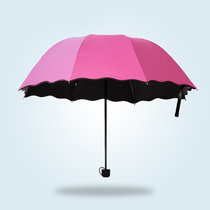 雨伞折叠伞遮阳伞 太阳伞防紫外线防晒伞(黑胶-玫红色)