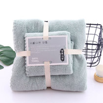斜月三星珊瑚绒家用1毛巾+1浴巾两件套花边珊瑚绒（浅绿）-1毛巾+1浴巾 柔软吸水