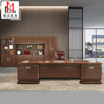 广东油漆大班台老板桌总裁桌椅组合新中式实木办公桌办公室经理桌(默认 2.4米桌子+侧柜小柜)