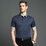 雅戈尔丝光棉短袖T恤夏款男士商务休闲条纹撞色体恤衫CS52120FCA(深蓝色 165/S)