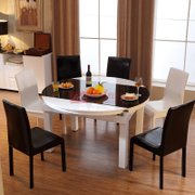 兰瑞蒂 四人餐桌 方形餐桌 桌椅套装 钢化玻璃餐桌 餐桌椅 折叠餐桌(餐桌+6餐椅)