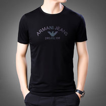 LIDENAMANI/阿玛尼男士T恤衫上衣中青年商务休闲时尚男装体恤半袖棉质衣服(黑色 175/XL)