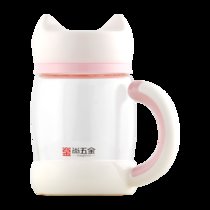 五金优选 猫咪杯玻璃限量款保温创意可爱(白色 420ML)