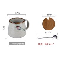 釉下彩陶瓷马克杯创意办公室早餐牛奶咖啡红茶水杯子送礼物350ml(一品莲（杯勺盖）)