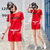 莉菲姿 夏装新款韩版时尚短袖运动休闲短裤套装女生跑步服 两件套(红色 XXL)