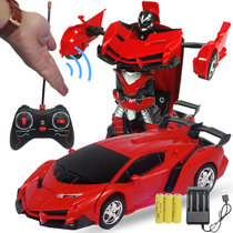 遥控变形车充电遥控车感应变身金刚机器人电动遥控汽车儿童玩具车(红色 充电版)